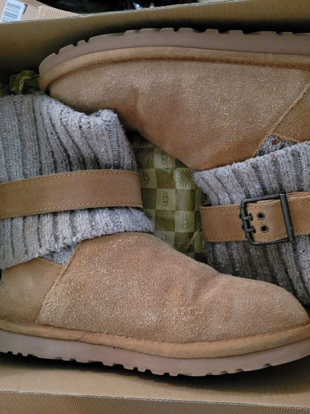 UGG Chestnut Suede & Knit Ankle Boots